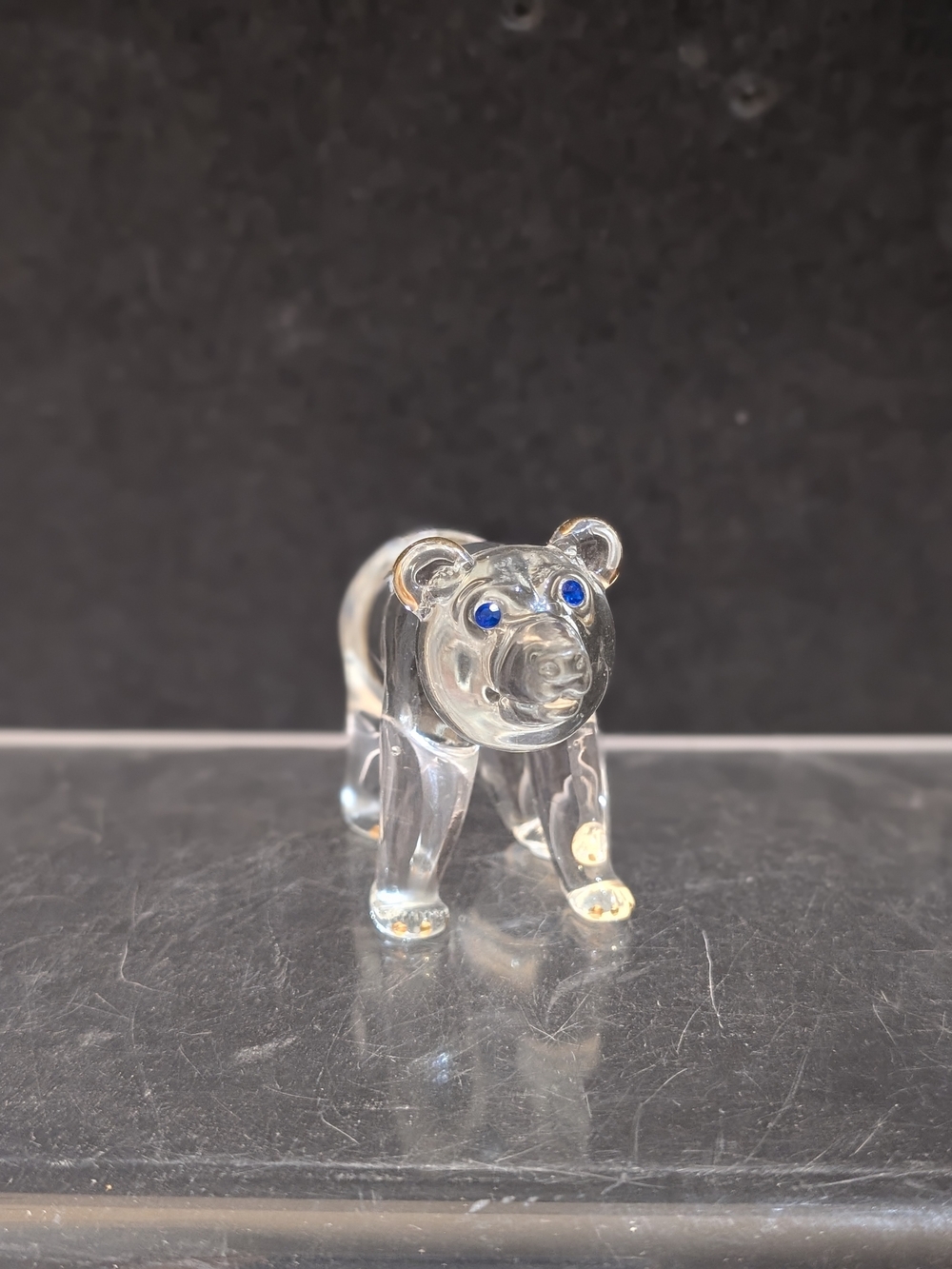 Clear Glass Bear Figurine with Blue Eyes - Home Accent